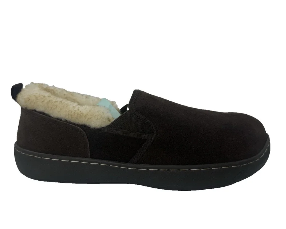 Men's 9 Brown Slippers Leather Suede Faux Fur Sherpa Lined Magellan Outdoors NWT